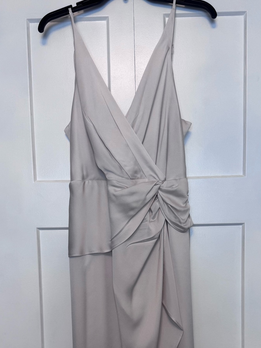 Express light gray high-low draped wrap dress